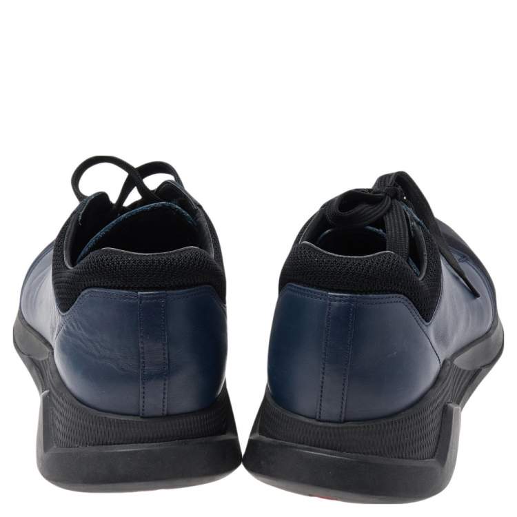 مملوكة مسبقًا Prada Sport Navy Blue Leather And Neoprene Low Top Sneakers Size 43 