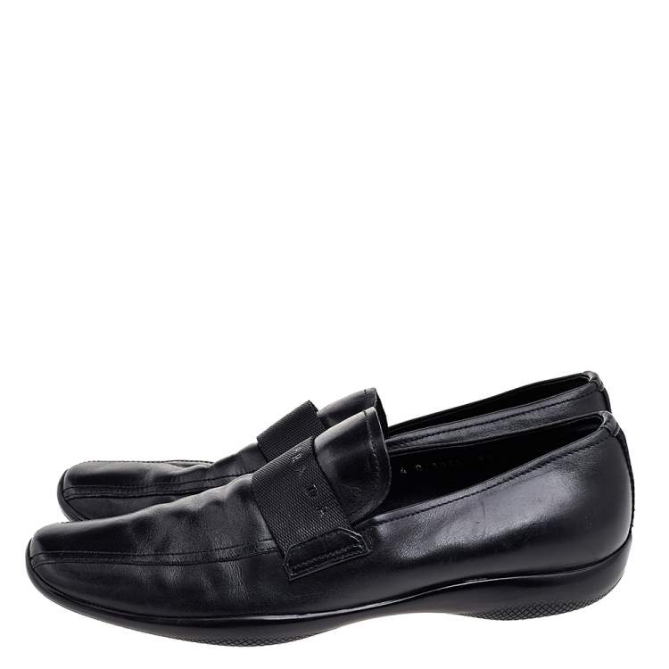 Pre Owned Prada Sport Black Leather Slip On Loafers Size 43.5
