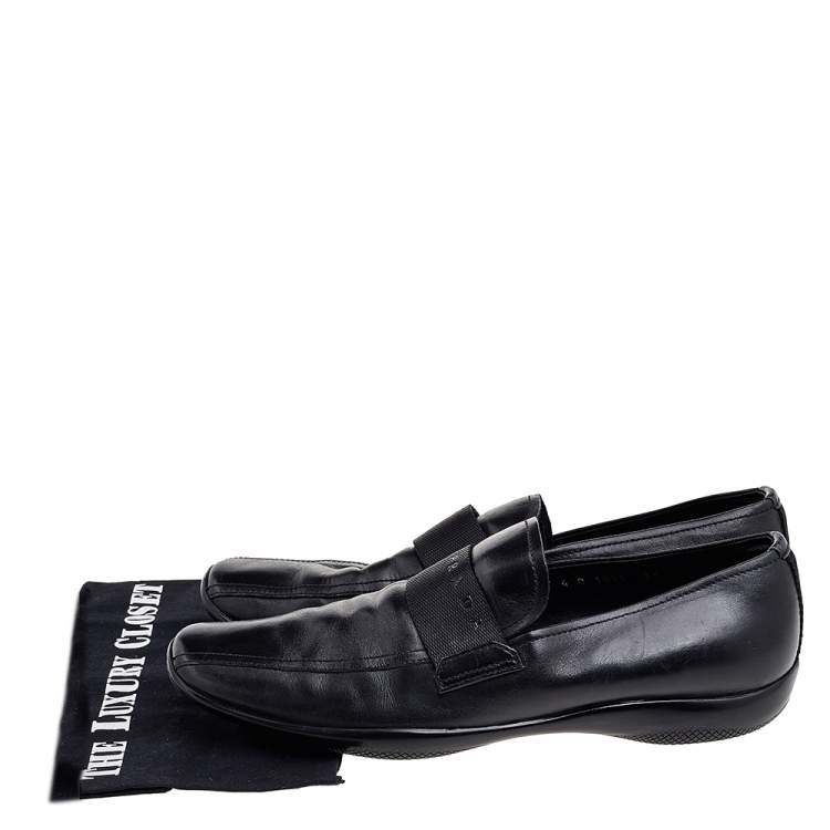 Pre Owned Prada Sport Black Leather Slip On Loafers Size 43.5