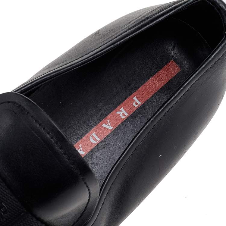 Pre Owned Prada Sport Black Leather Slip On Loafers Size 43.5