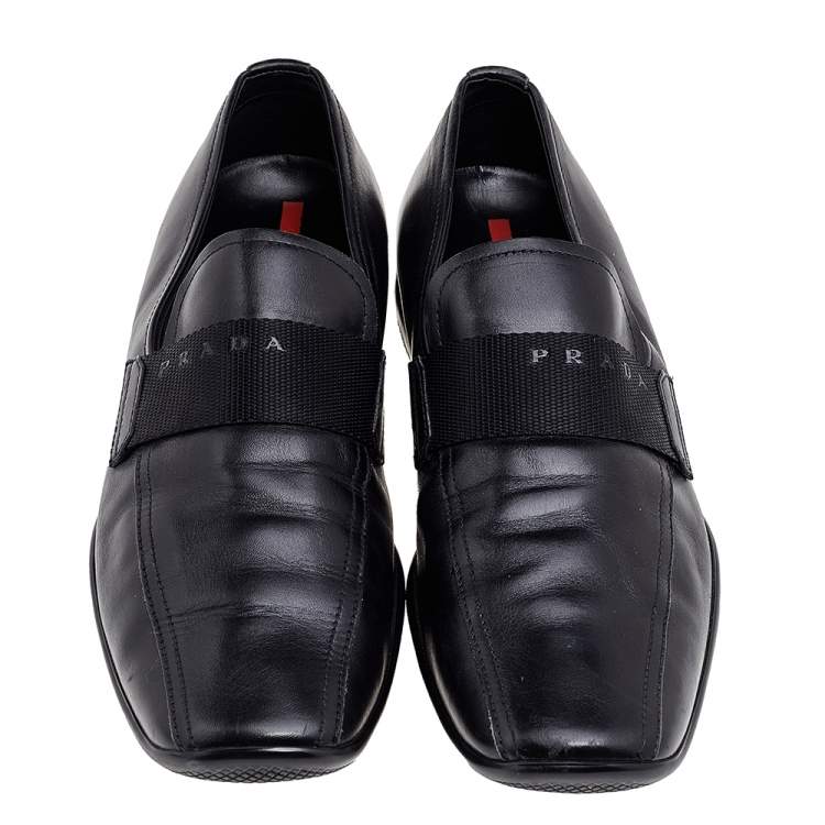Pre Owned Prada Sport Black Leather Slip On Loafers Size 43.5