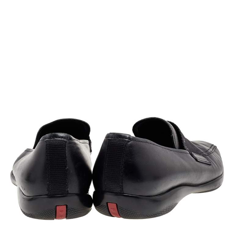 Pre Owned Prada Sport Black Leather Slip On Loafers Size 43.5