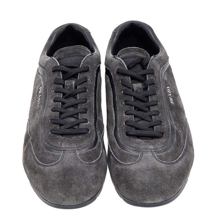 Pre Owned Prada Sport Grey/Black Suede and Leather Low Top Sneakers Size 42.5 