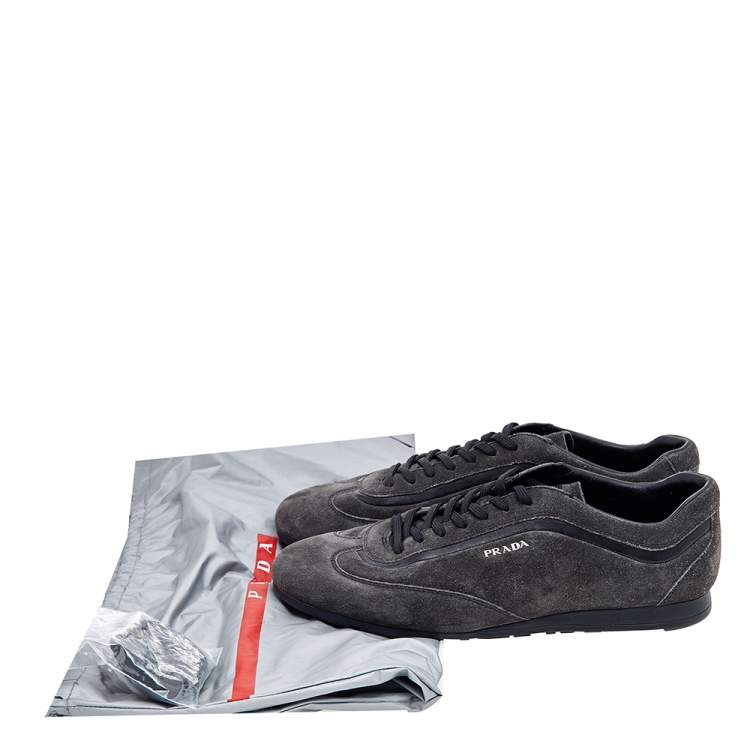 Pre Owned Prada Sport Grey/Black Suede and Leather Low Top Sneakers Size 42.5 