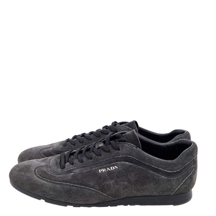 Pre Owned Prada Sport Grey/Black Suede and Leather Low Top Sneakers Size 42.5 