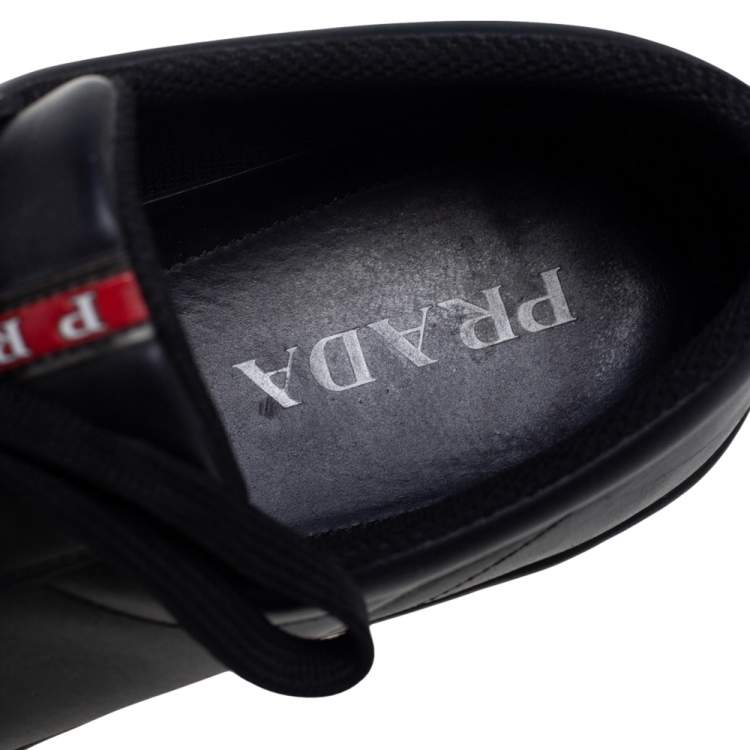 مملوكة مسبقًا Prada Sport Black Leather Low Top Sneakers Size 45