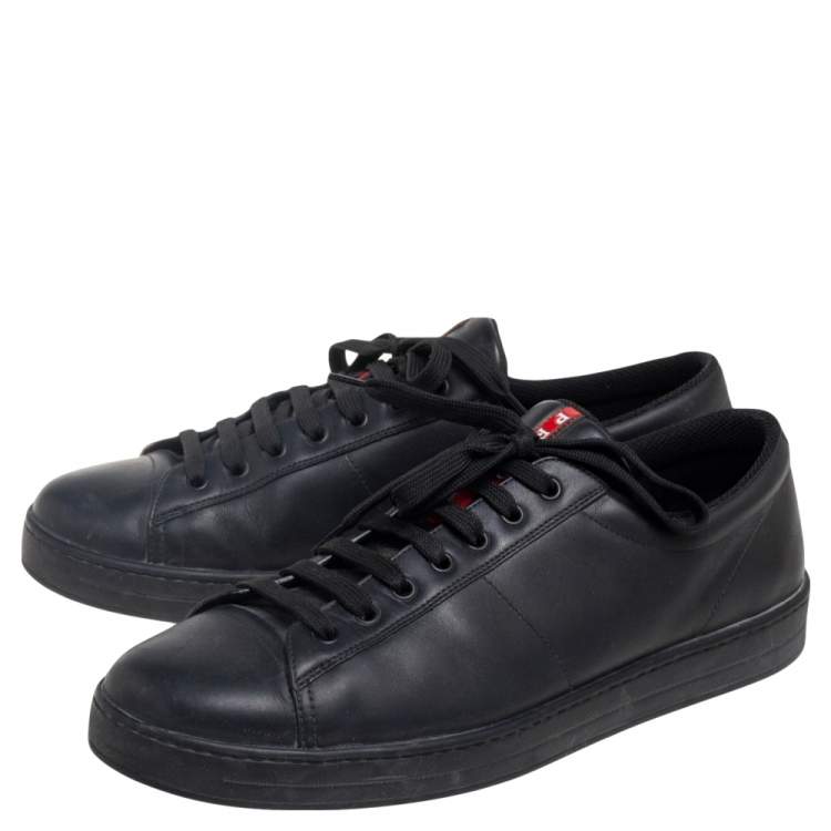 مملوكة مسبقًا Prada Sport Black Leather Low Top Sneakers Size 45