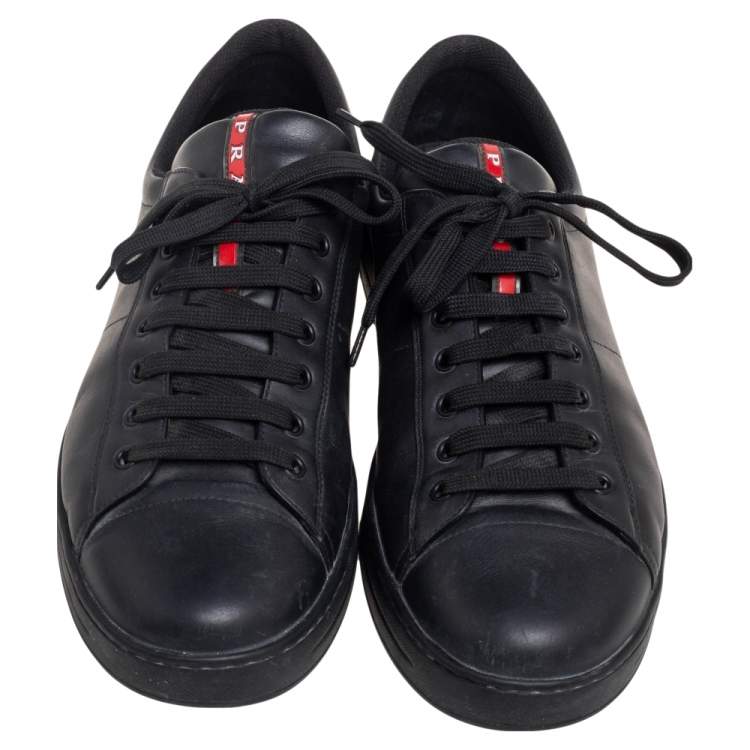مملوكة مسبقًا Prada Sport Black Leather Low Top Sneakers Size 45