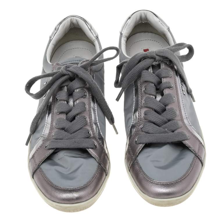 Pre Owned Prada Sport Grey Nylon  And Leather Trim Sneakers Size 38.5