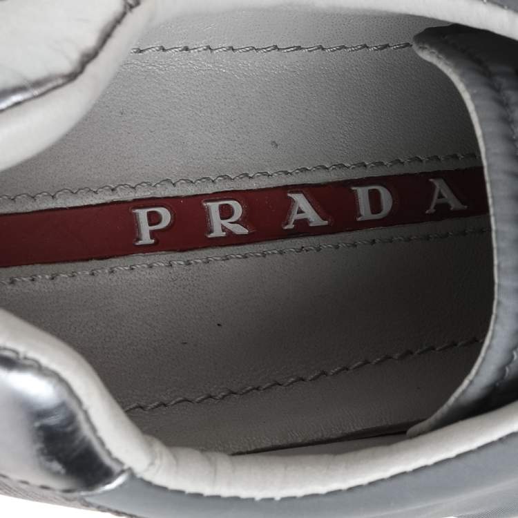 Pre Owned Prada Sport Grey Nylon  And Leather Trim Sneakers Size 38.5