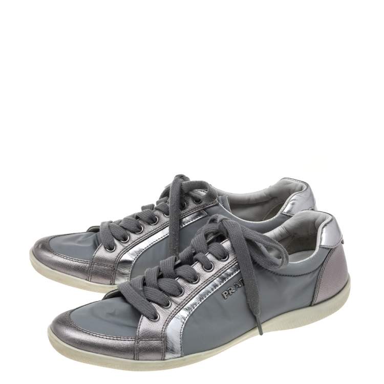 Pre Owned Prada Sport Grey Nylon  And Leather Trim Sneakers Size 38.5