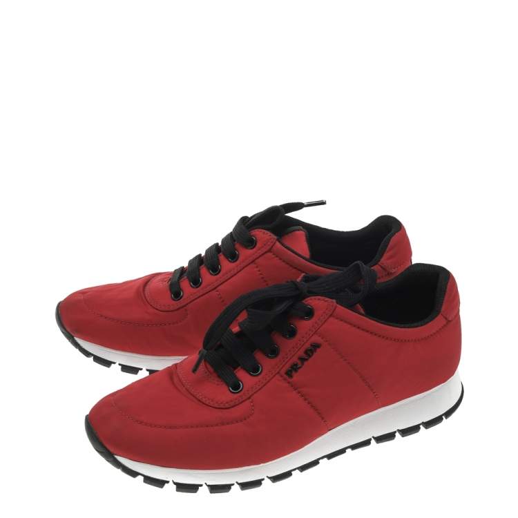 Pre Owned Prada Sport Red Nylon Low Top Sneakers Size 38