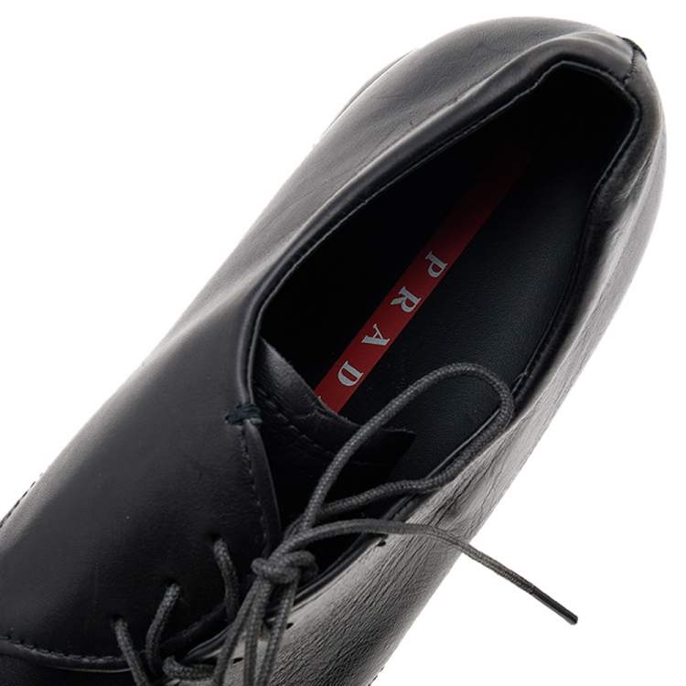 Pre Owned Prada Sport Black Leather Lace Up Derby Size 43.5