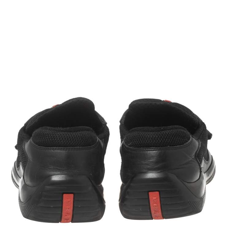 Pre Owned Prada Sport Black Leather and Mesh America's Cup Velcro Strap Sneakers Size 42