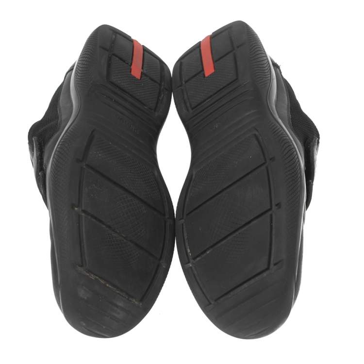 Pre Owned Prada Sport Black Leather and Mesh America's Cup Velcro Strap Sneakers Size 42
