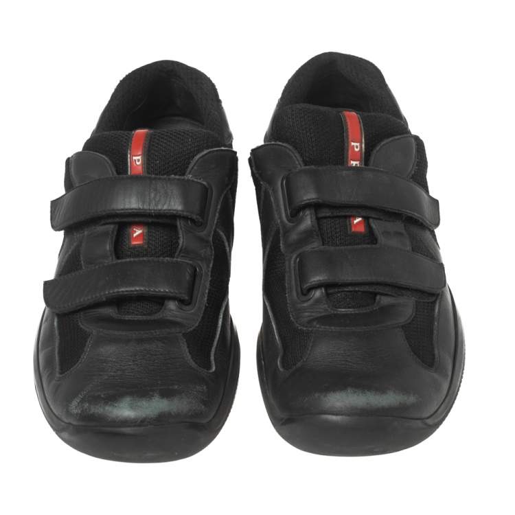 Pre Owned Prada Sport Black Leather and Mesh America's Cup Velcro Strap Sneakers Size 42