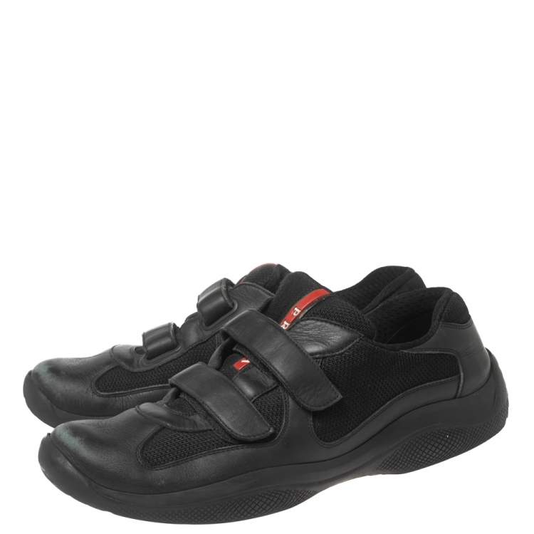 Pre Owned Prada Sport Black Leather and Mesh America's Cup Velcro Strap Sneakers Size 42