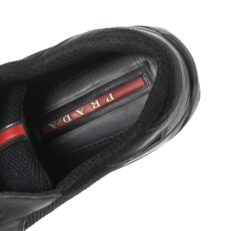 Pre Owned Prada Sport Black Leather and Mesh America's Cup Velcro Strap Sneakers Size 42