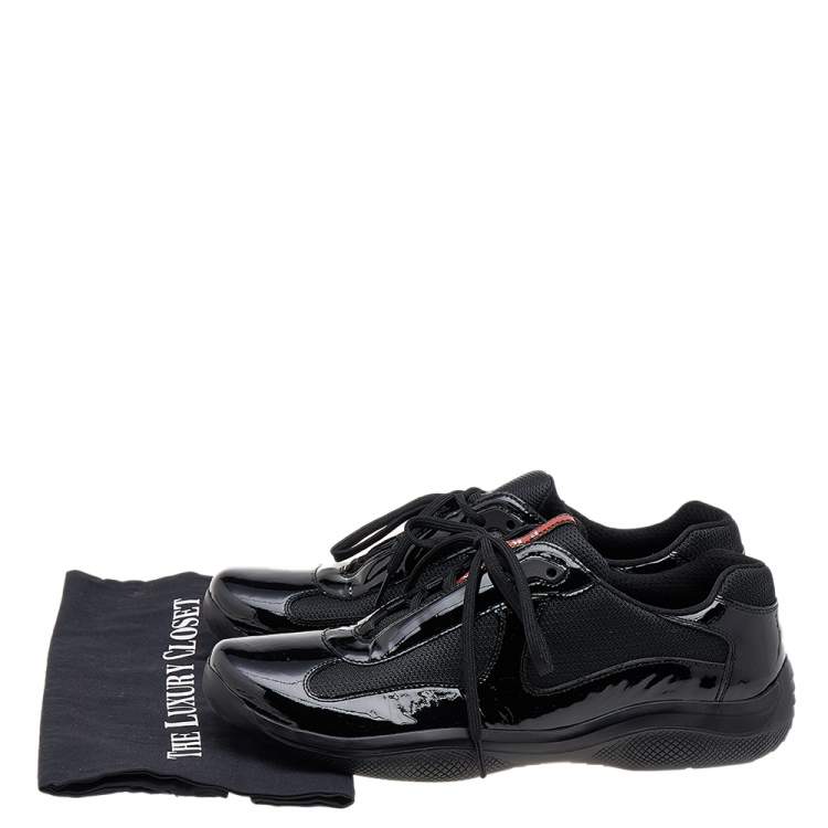 Pre Owned Prada Sport Black Patent Leather And Mesh Low Top Sneakers Size 45