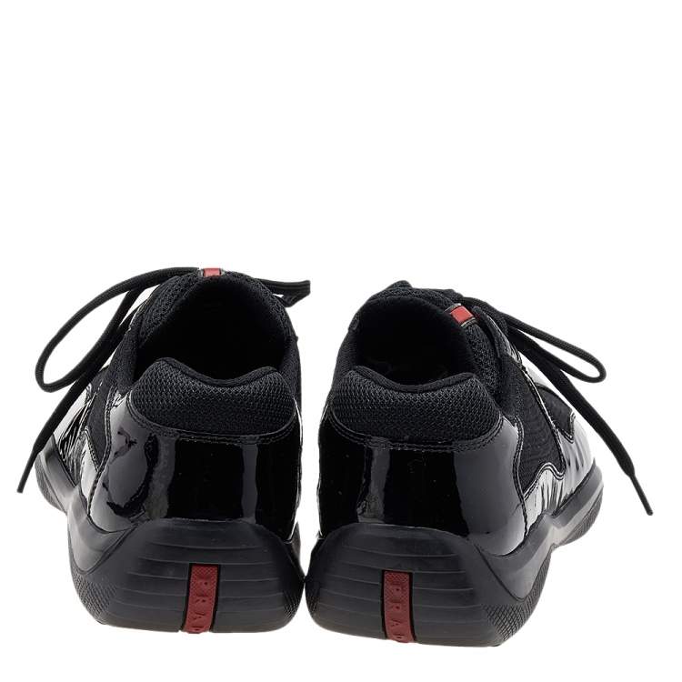 Pre Owned Prada Sport Black Patent Leather And Mesh Low Top Sneakers Size 45