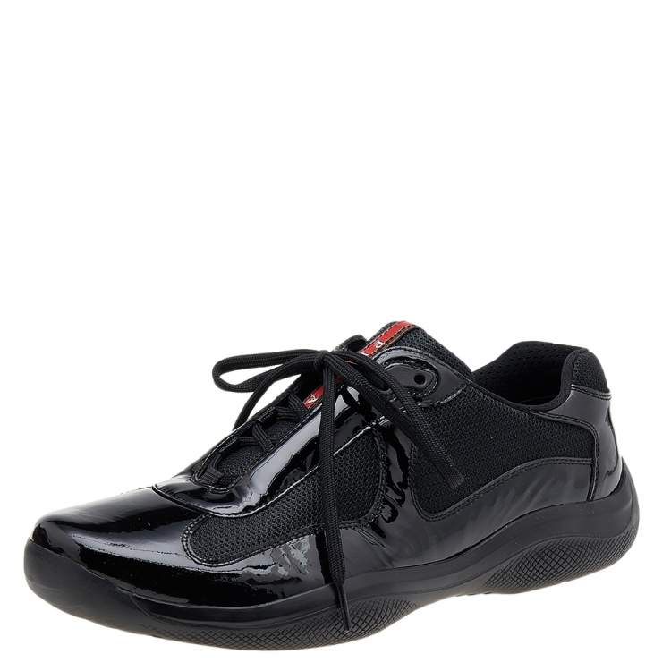 Sporty Mesh: Prada Black Patent and Mesh Sneakers