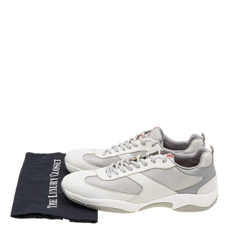 Pre Owned Prada Sport Grey Mesh And Leather Low Top Sneakers Size 45