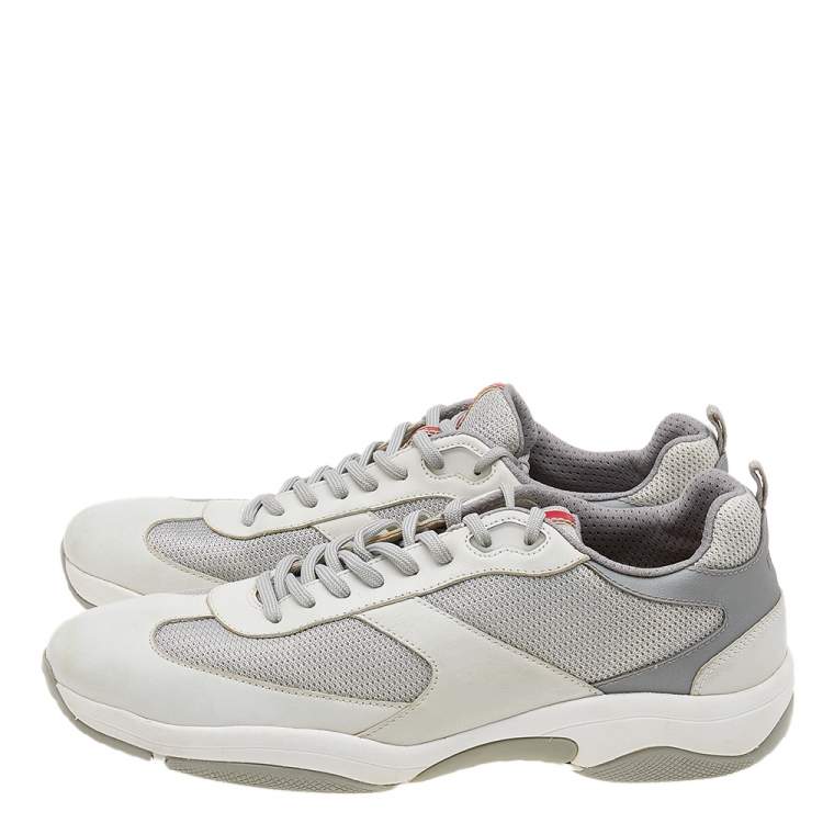 Pre Owned Prada Sport Grey Mesh And Leather Low Top Sneakers Size 45