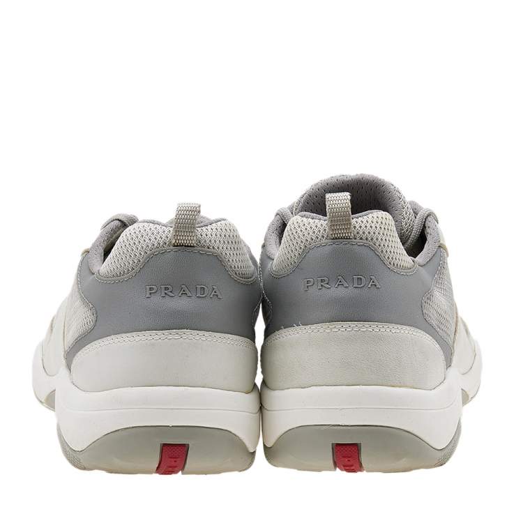 Pre Owned Prada Sport Grey Mesh And Leather Low Top Sneakers Size 45
