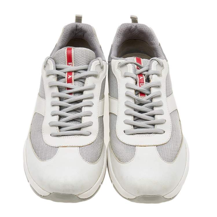 Pre Owned Prada Sport Grey Mesh And Leather Low Top Sneakers Size 45