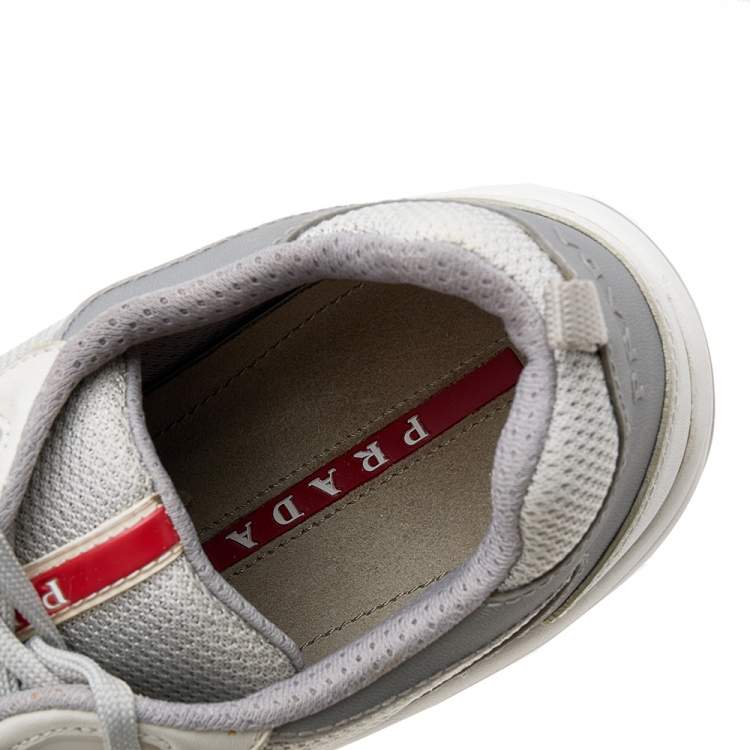 Pre Owned Prada Sport Grey Mesh And Leather Low Top Sneakers Size 45