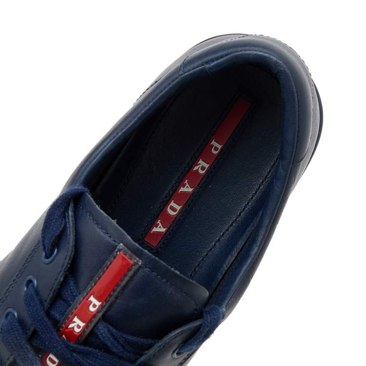 Pre Owned Prada Sport Blue Leather Low Top Sneakers Size 41.5