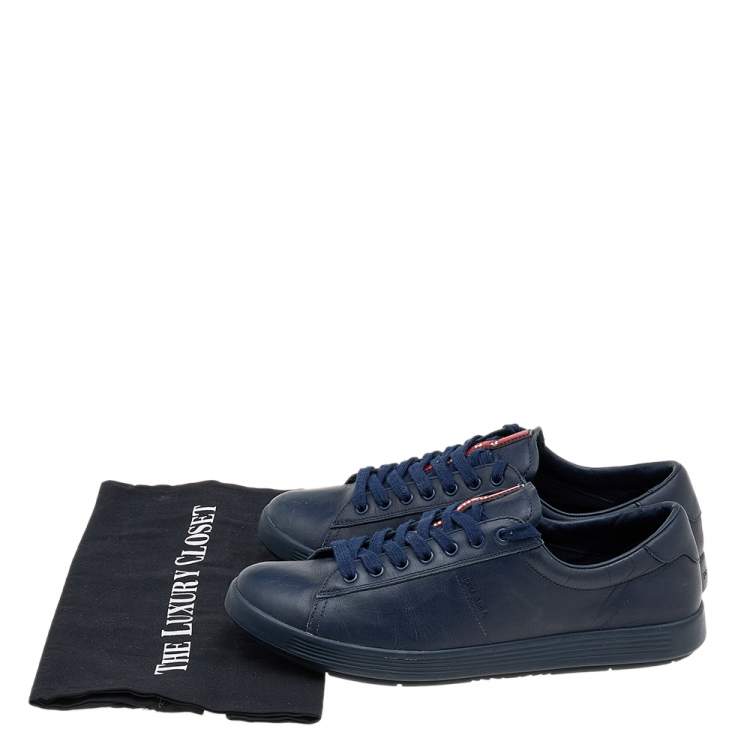 Pre Owned Prada Sport Blue Leather Low Top Sneakers Size 41.5