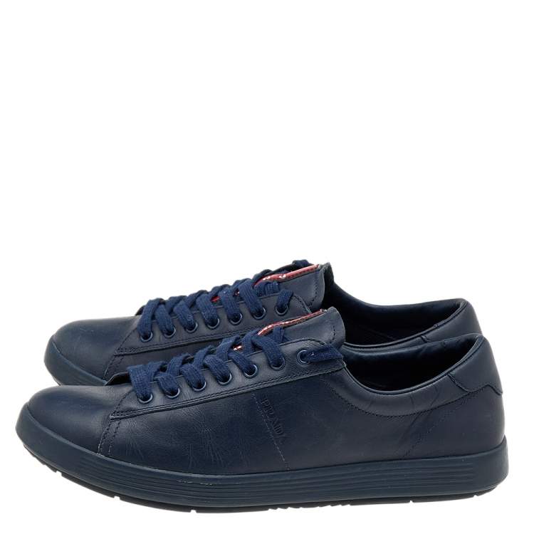 Pre Owned Prada Sport Blue Leather Low Top Sneakers Size 41.5