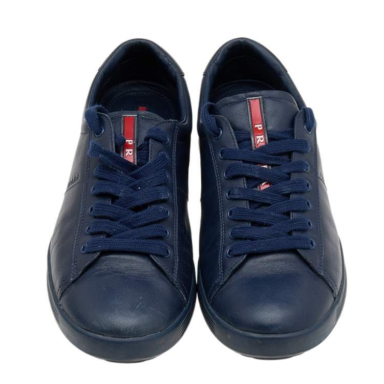 Pre Owned Prada Sport Blue Leather Low Top Sneakers Size 41.5