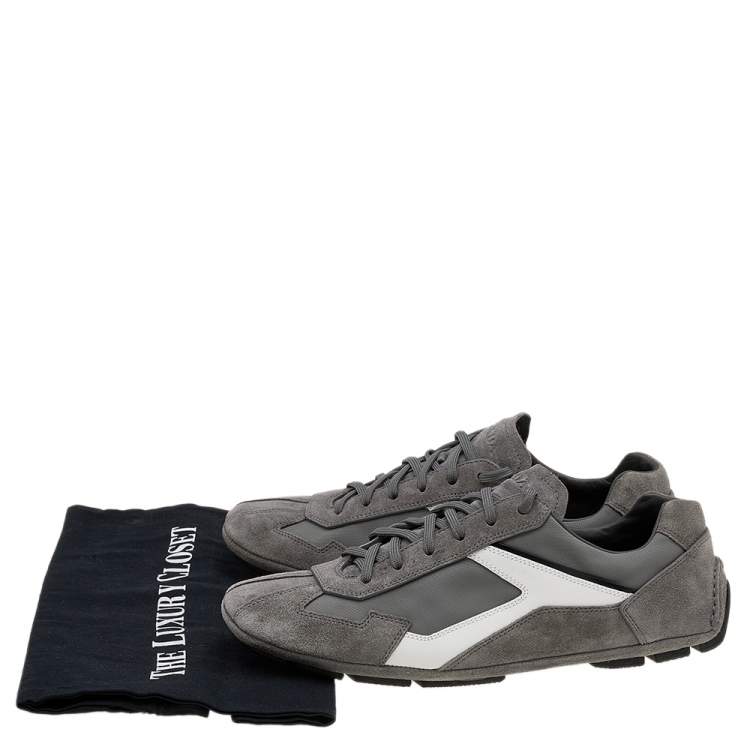 Pre Owned Prada Sport Grey/White Suede And Nylon Low Top Sneakers Size 41.5