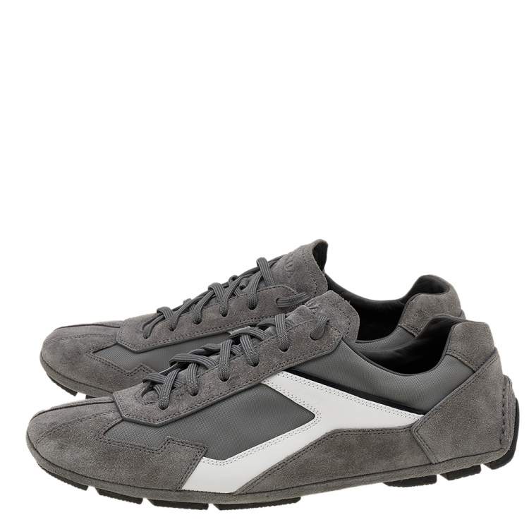 Pre Owned Prada Sport Grey/White Suede And Nylon Low Top Sneakers Size 41.5