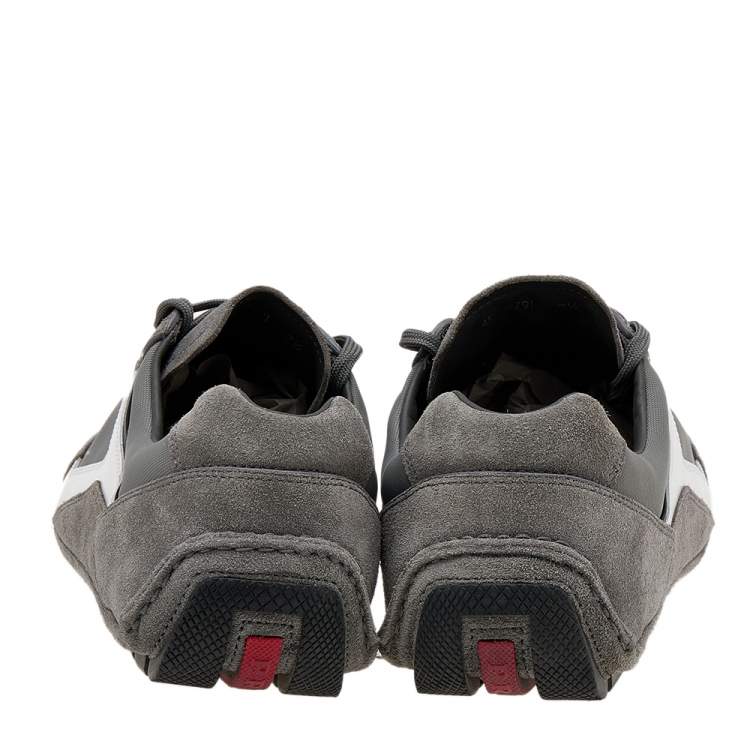 Pre Owned Prada Sport Grey/White Suede And Nylon Low Top Sneakers Size 41.5