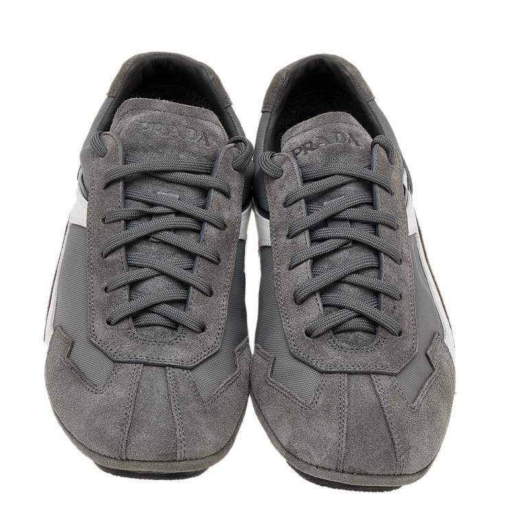 Pre Owned Prada Sport Grey/White Suede And Nylon Low Top Sneakers Size 41.5