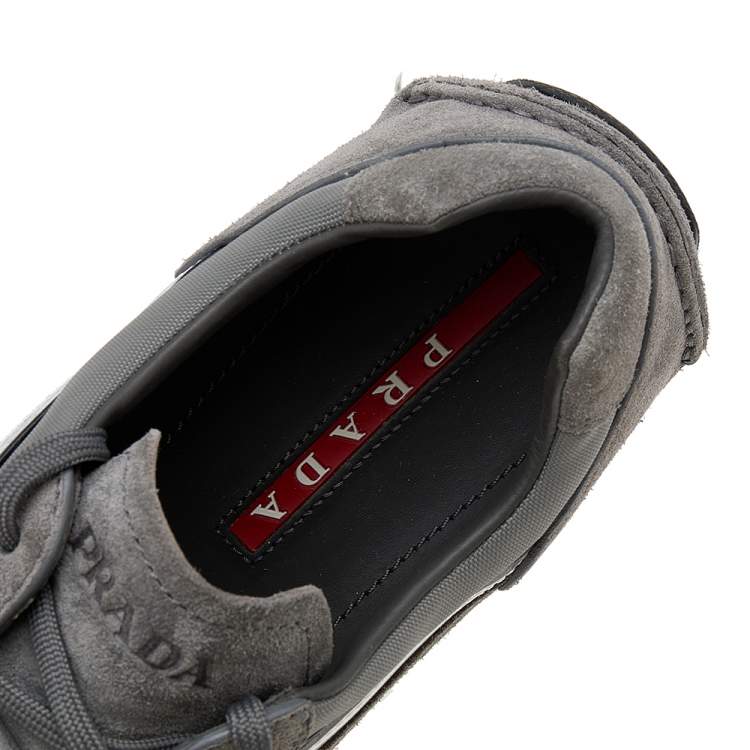 Pre Owned Prada Sport Grey/White Suede And Nylon Low Top Sneakers Size 41.5