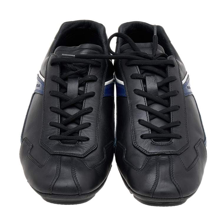 Pre Owned Prada Sport Black/Blue Leather Low Top Sneakers Size 42