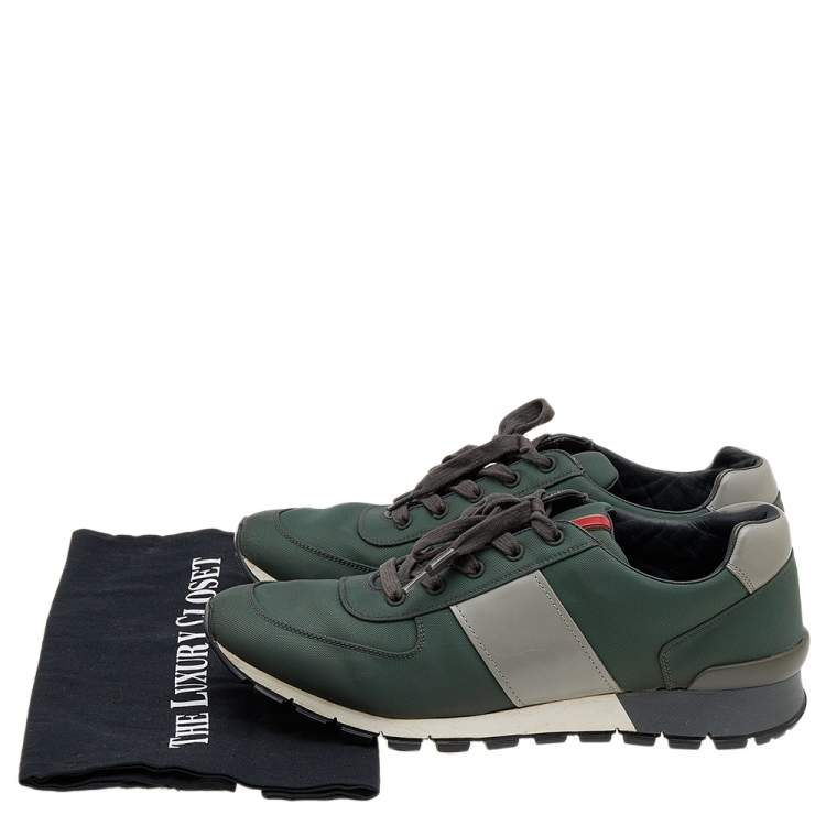 Pre Owned Prada Sport Green/Grey Nylon And Leather Low Top Sneakers Size 42
