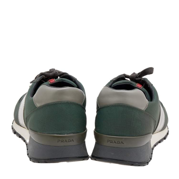 Pre Owned Prada Sport Green/Grey Nylon And Leather Low Top Sneakers Size 42