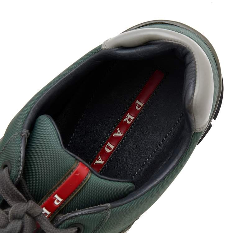 Pre Owned Prada Sport Green/Grey Nylon And Leather Low Top Sneakers Size 42