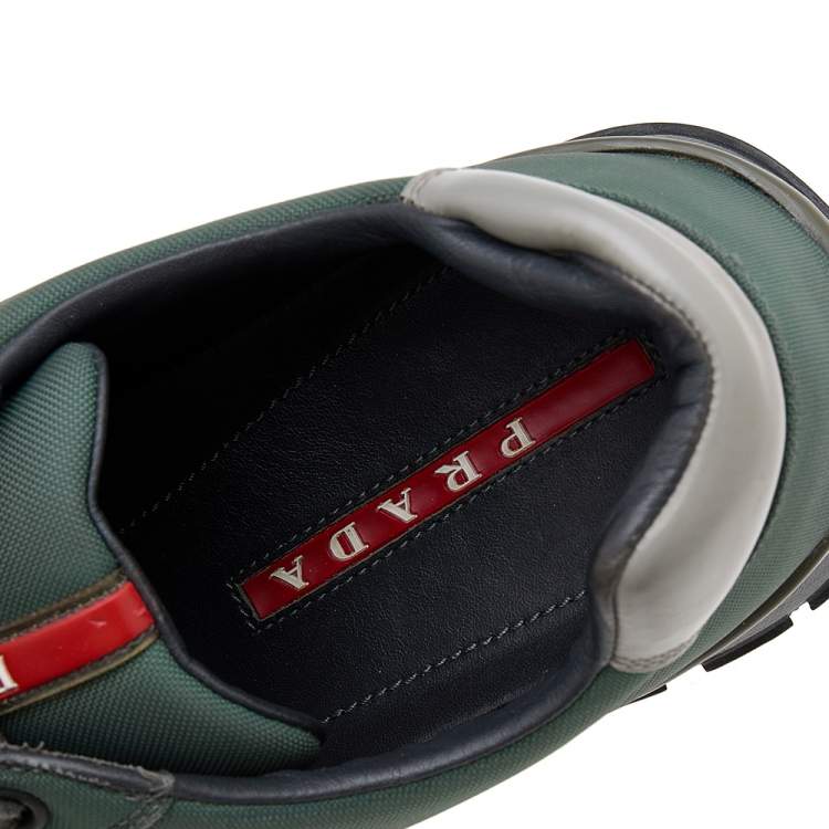 Pre Owned Prada Sport Green/Grey Nylon And Leather Low Top Sneakers Size 42