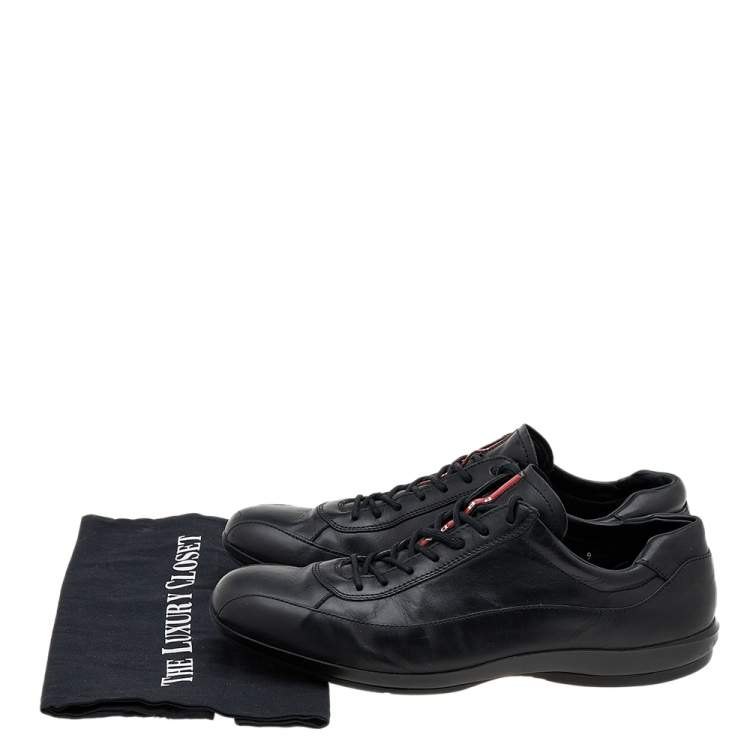 Pre Owned Prada Sport Black Leather Low Top Sneakers Size 43