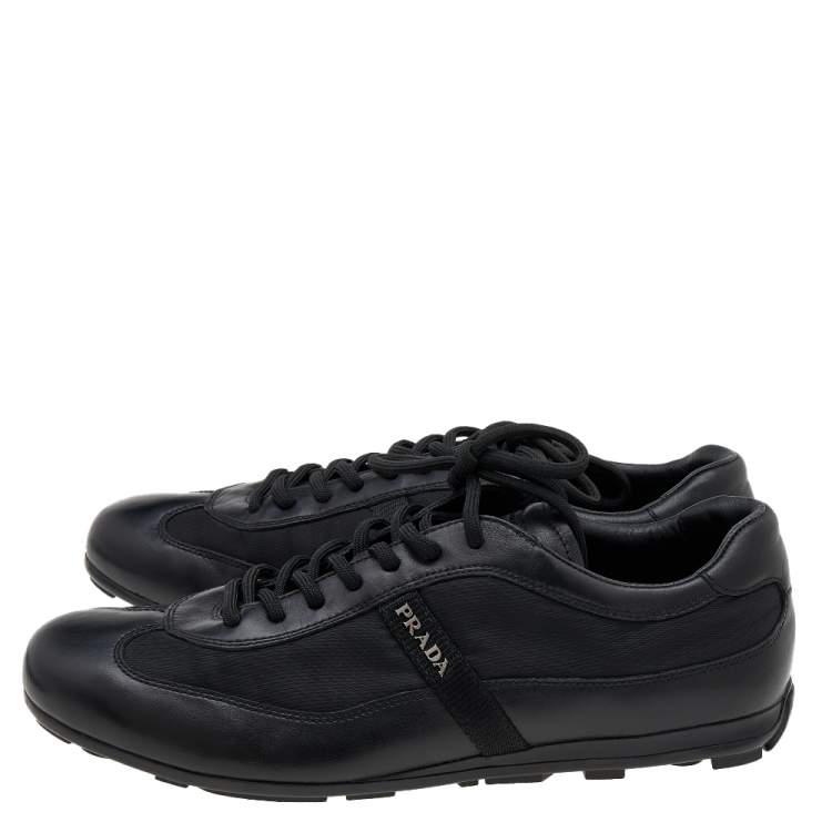 Pre Owned Prada Sport Black Leather And Nylon Low Top Sneakers Size 41.5