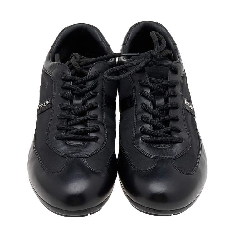 Pre Owned Prada Sport Black Leather And Nylon Low Top Sneakers Size 41.5