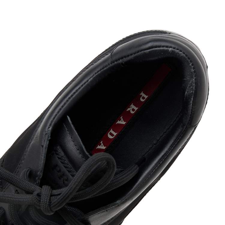 Pre Owned Prada Sport Black Leather And Nylon Low Top Sneakers Size 41.5
