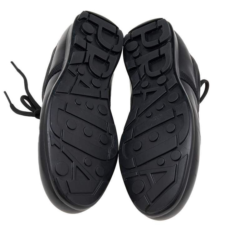Pre Owned Prada Sport Black Leather And Nylon Low Top Sneakers Size 41.5