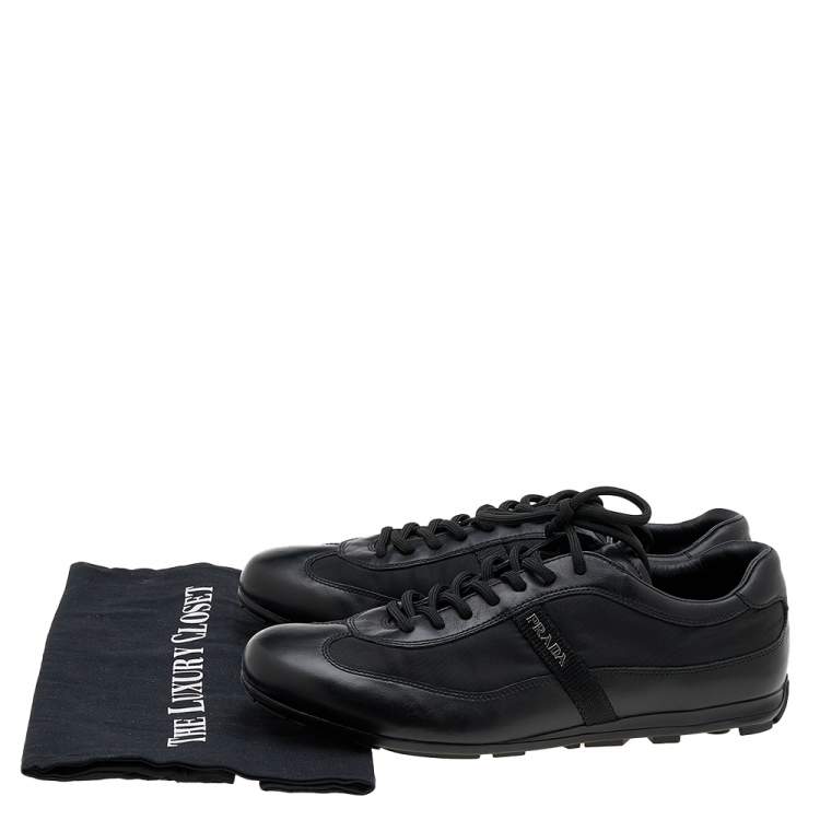 Pre Owned Prada Sport Black Leather And Nylon Low Top Sneakers Size 41.5